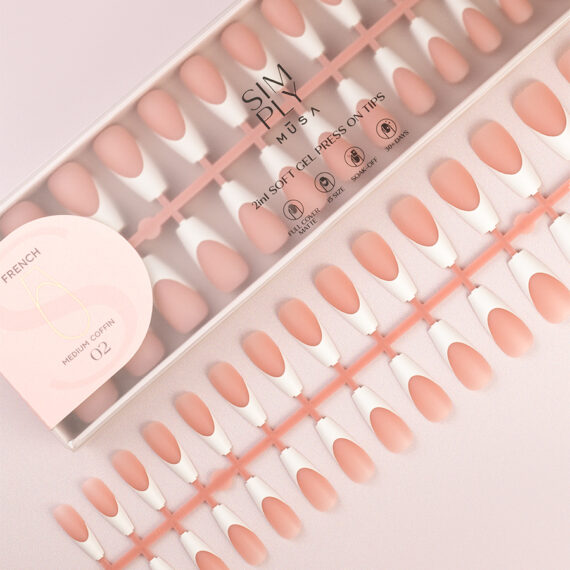 Soft gel press on tip French Medium Coffin 02