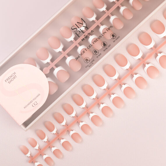 Soft gel press on Tip French Short Rounded Square 02