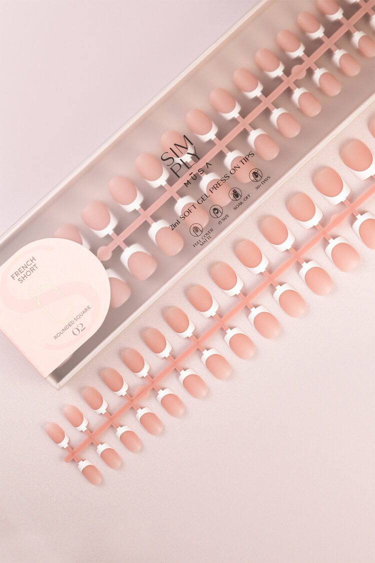 Soft gel press on Tip French Short Rounded Square 02