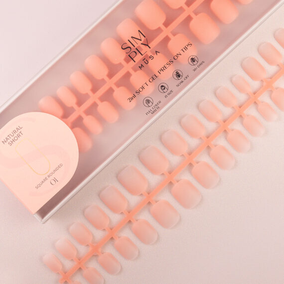 Soft gel press on Tip Natural Short Square Rounded 01