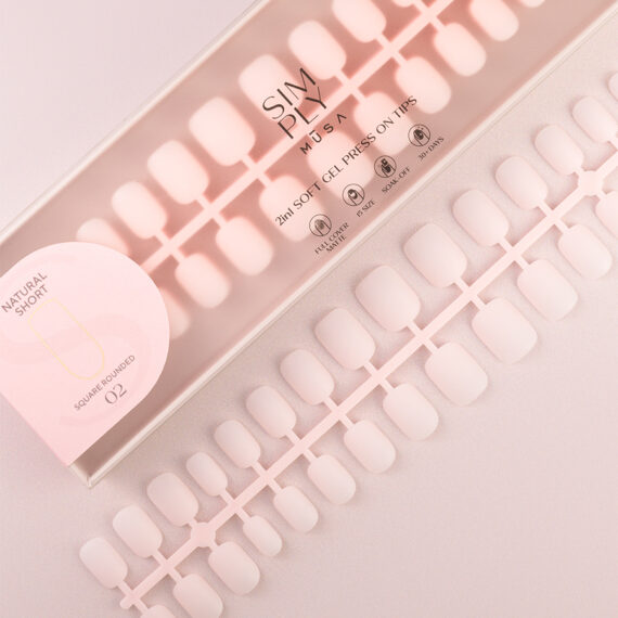 Soft gel press on Tip Natural Short Square Rounded 02