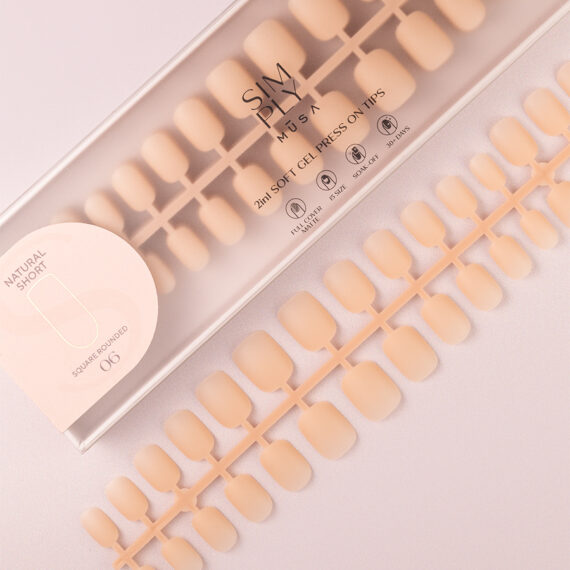 Soft gel press on Tip Natural Short Square Rounded 06